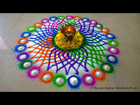 Diwali special rangoli design - Multicolored flower rangoli