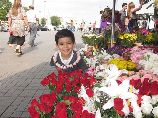 Adi enjoying flowers