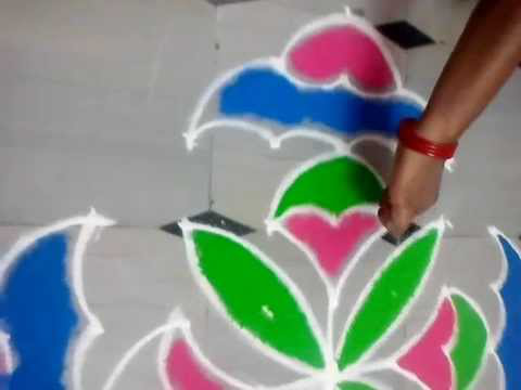 Easy Hand colorful Rangoli for Makar Sankranti 2015 with dots